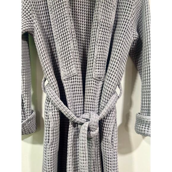 Brooklinen Dreamweave Waffle Robe Tie Waist Turkish Cotton  Gray S/M - Picture 6 of 8